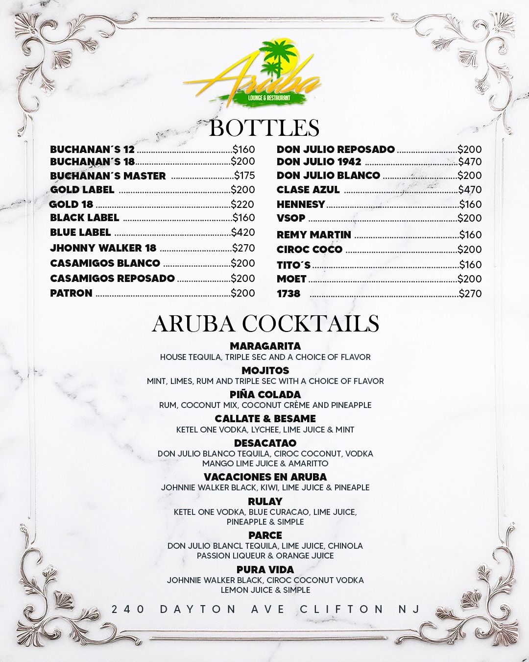 Bottles Menu